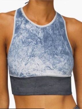 Lululemon Ebb to Train Sports Bra in White Luna Blue Tie-Dye High Neck